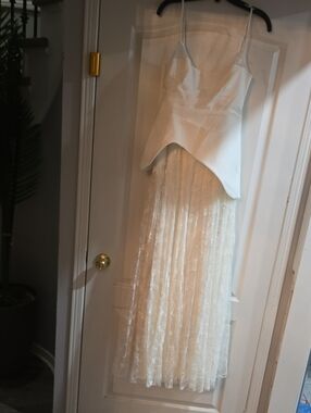 AMUR Ivory Lace Maxi Skirt with Sheer Overlay